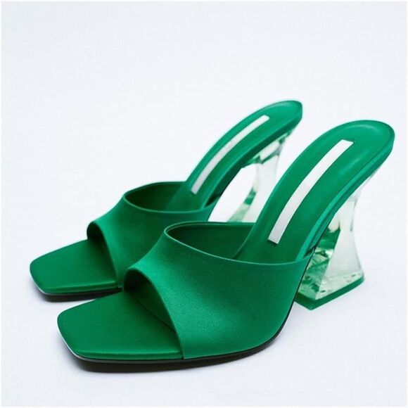 🔥Green Zara Sandal Heels Mules sz 6 New - Picture 1 of 5